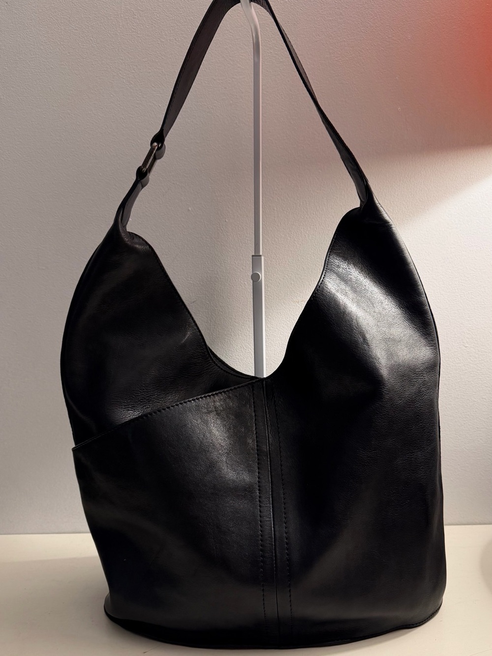 Classic Black Leather Hobo Shoulder Bag